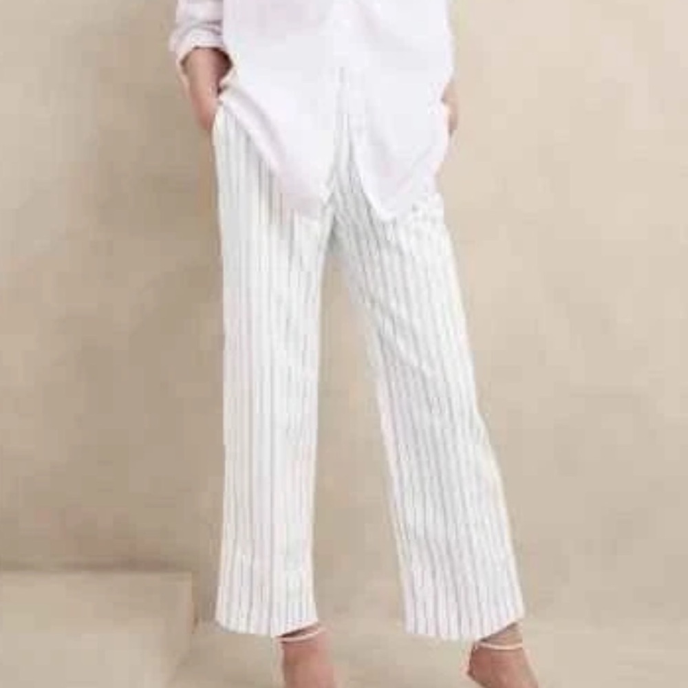 Banana Republic Laguna Pinstripe Straight Ankle Pants Size 4 White F2